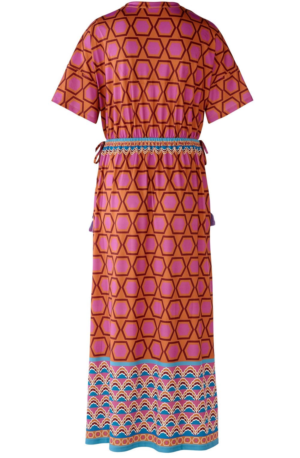 Pink and Blue Geometric Print Jersey Maxi Dress