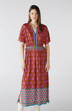 Pink and Blue Geometric Print Jersey Maxi Dress