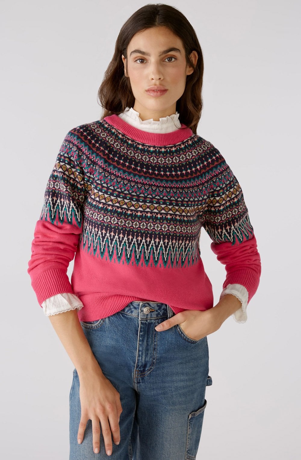 Pink and Green Jacquard Jumper
