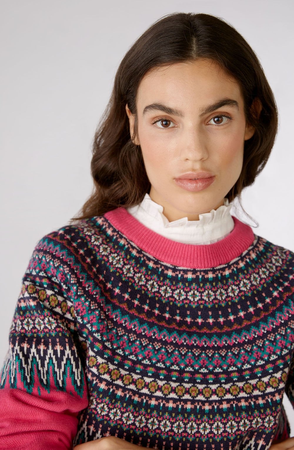 Pink and Green Jacquard Jumper