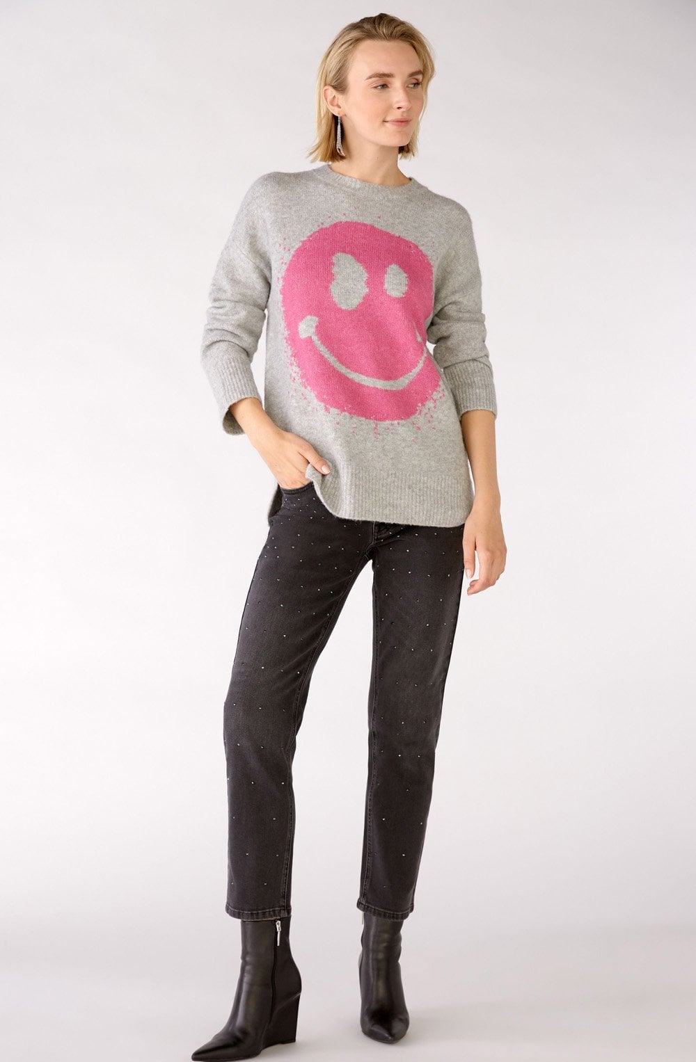 Pink and Grey Take The Time To Smile Oversized Jumper