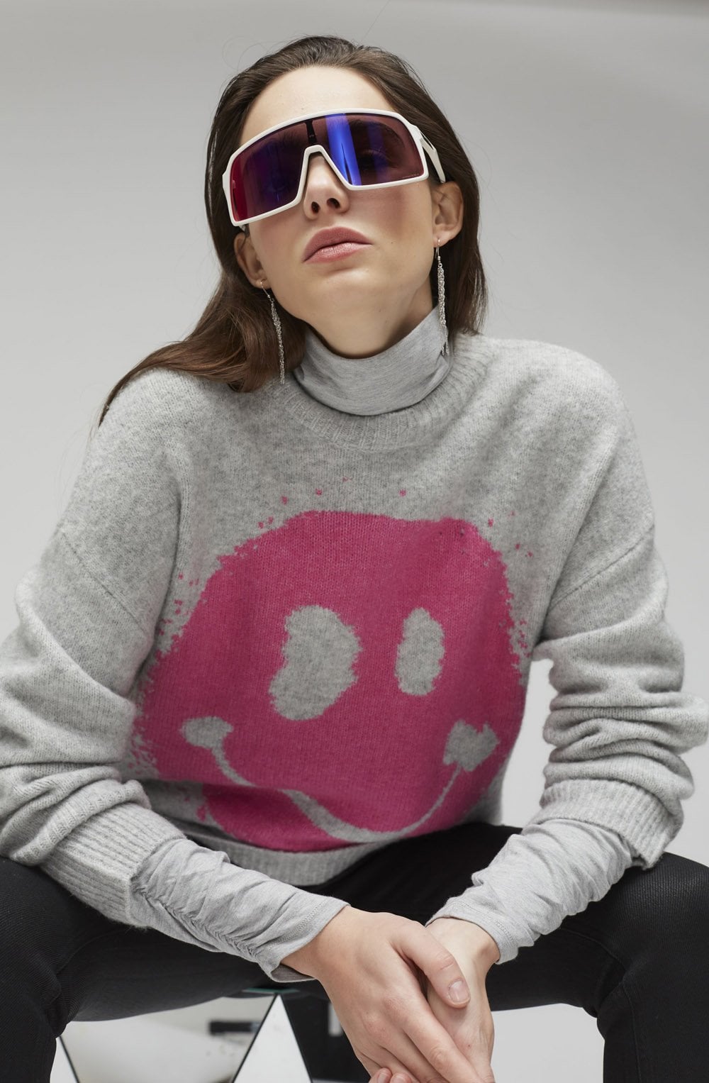 Pink and Grey Take The Time To Smile Oversized Jumper