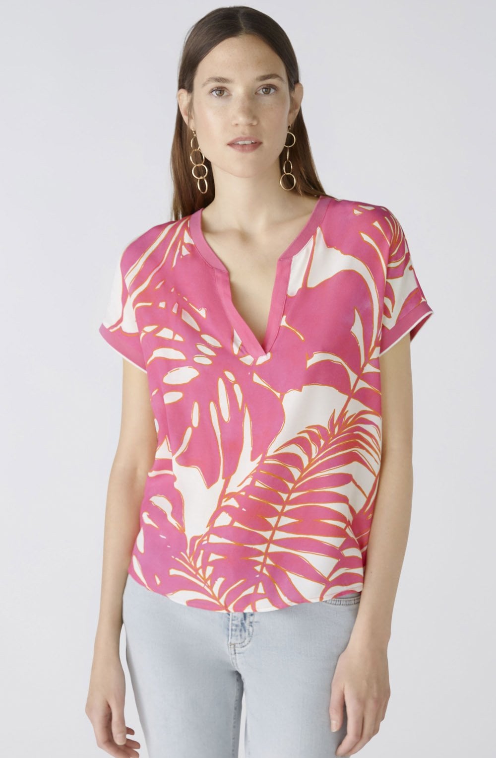 Pink and Off White Palm Leaf Blouse