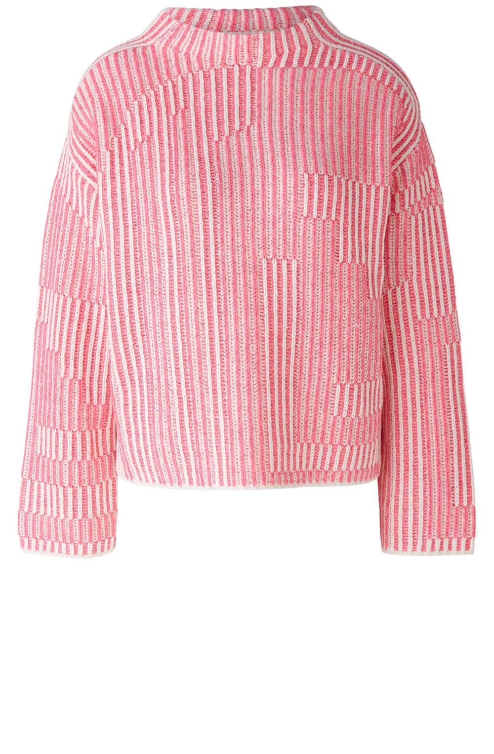 Pink and White Contrast Ribbed Jumper