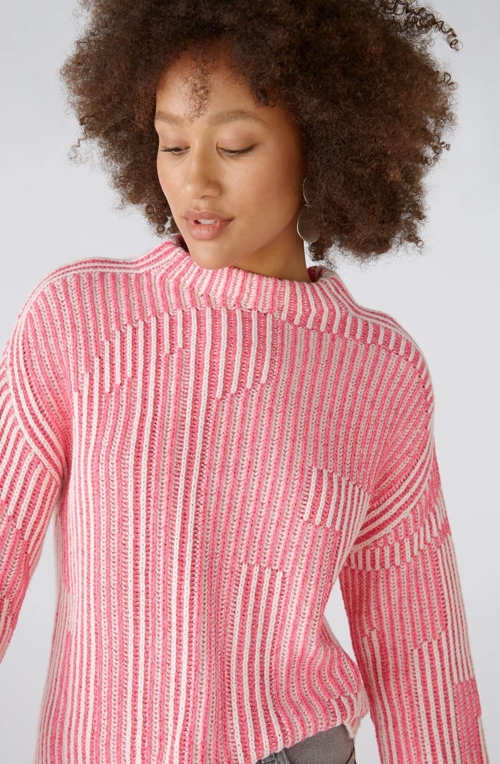 Pink and White Contrast Ribbed Jumper