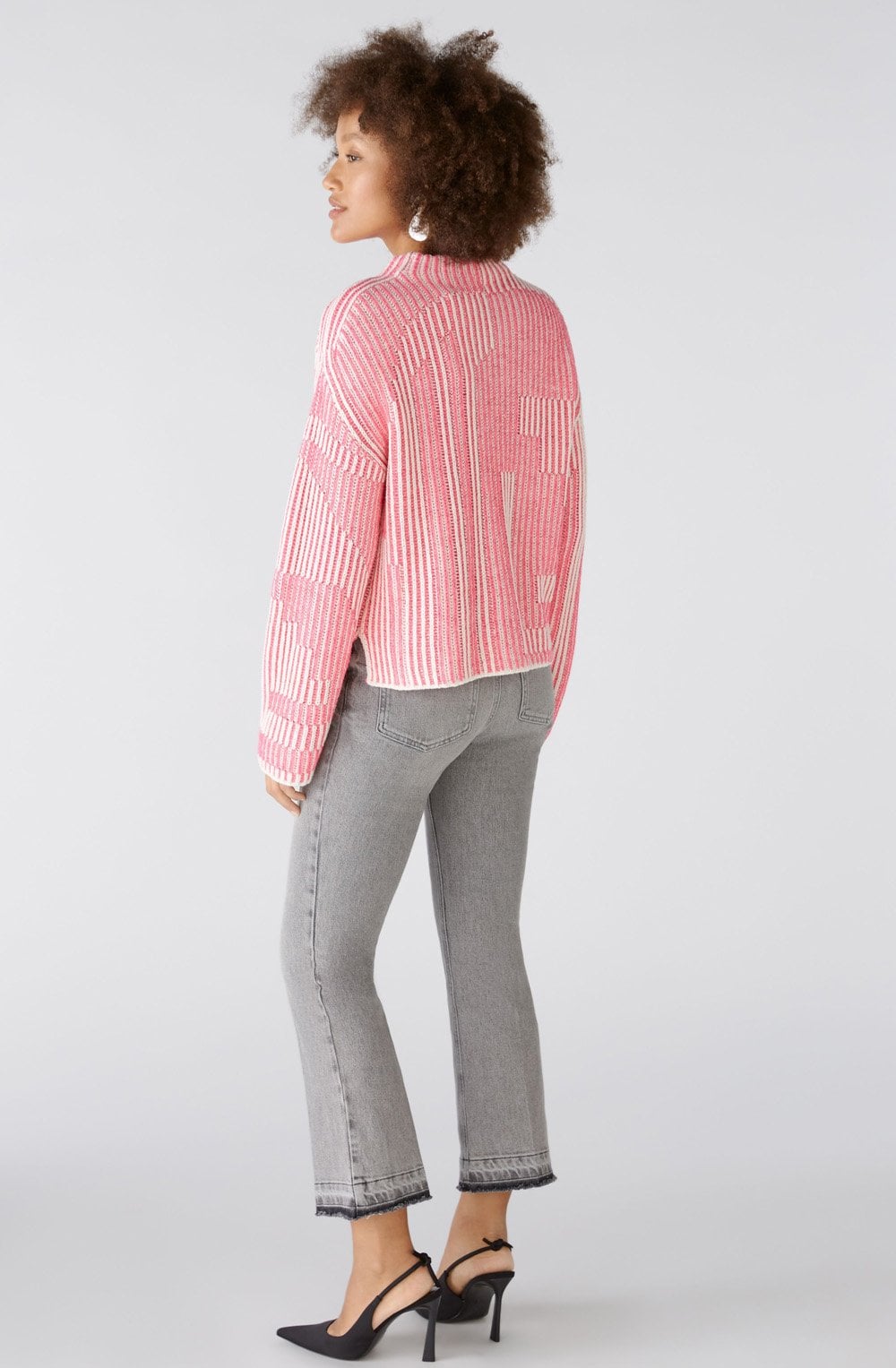 Pink and White Contrast Ribbed Jumper