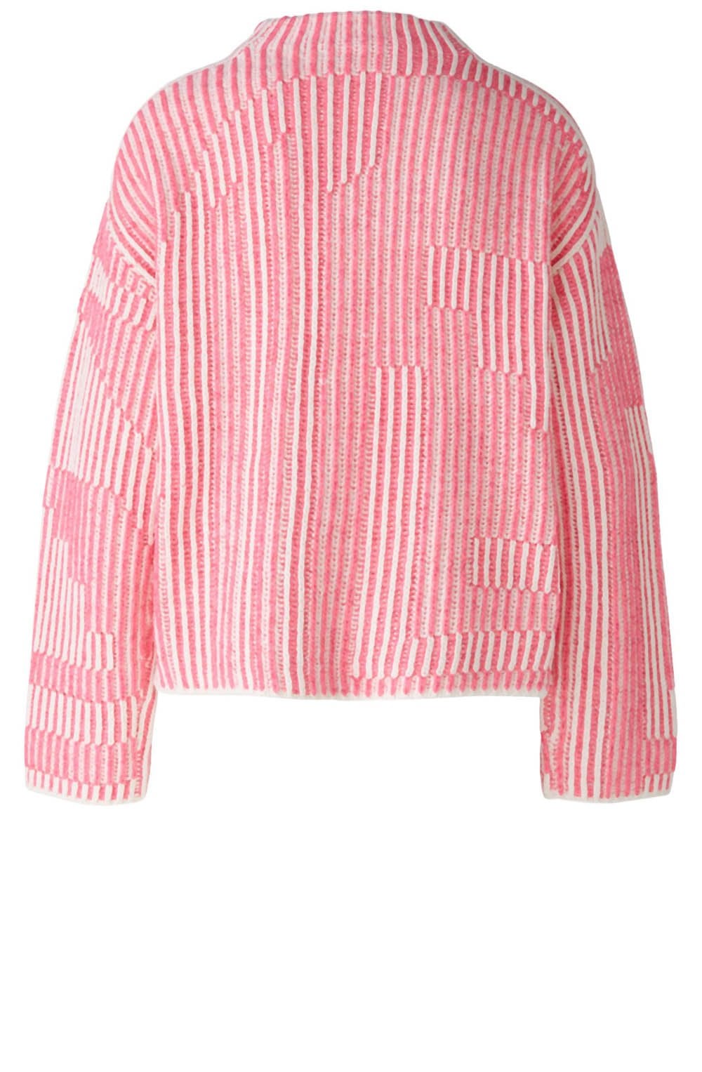 Pink and White Contrast Ribbed Jumper
