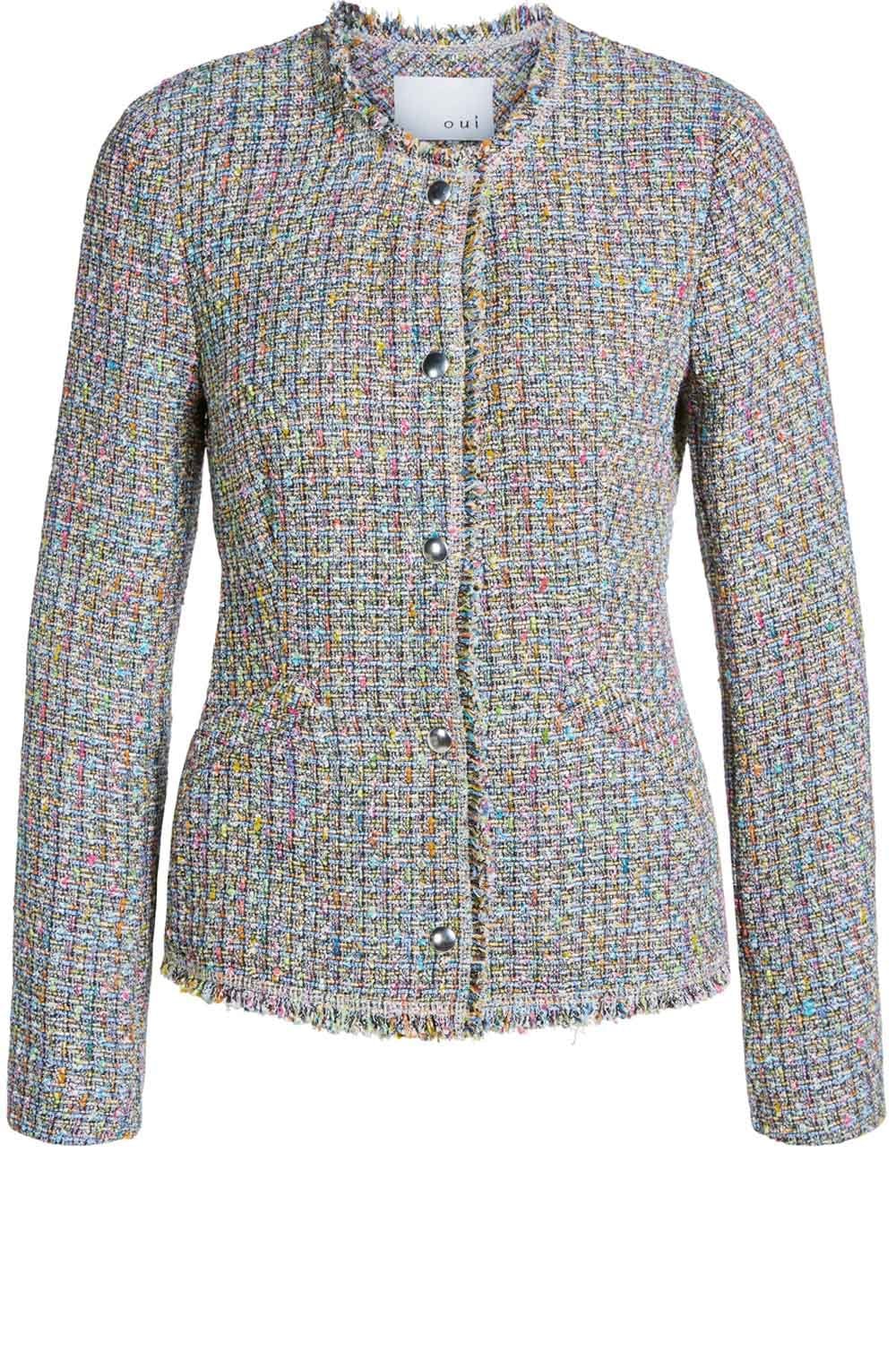 Pink Blue Collarless Tailored Jacket