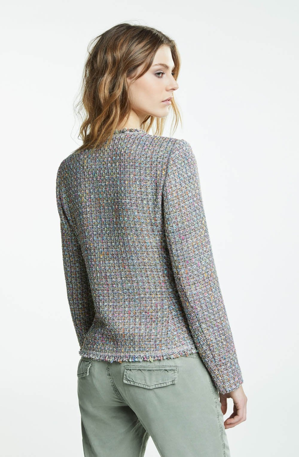 Pink Blue Collarless Tailored Jacket