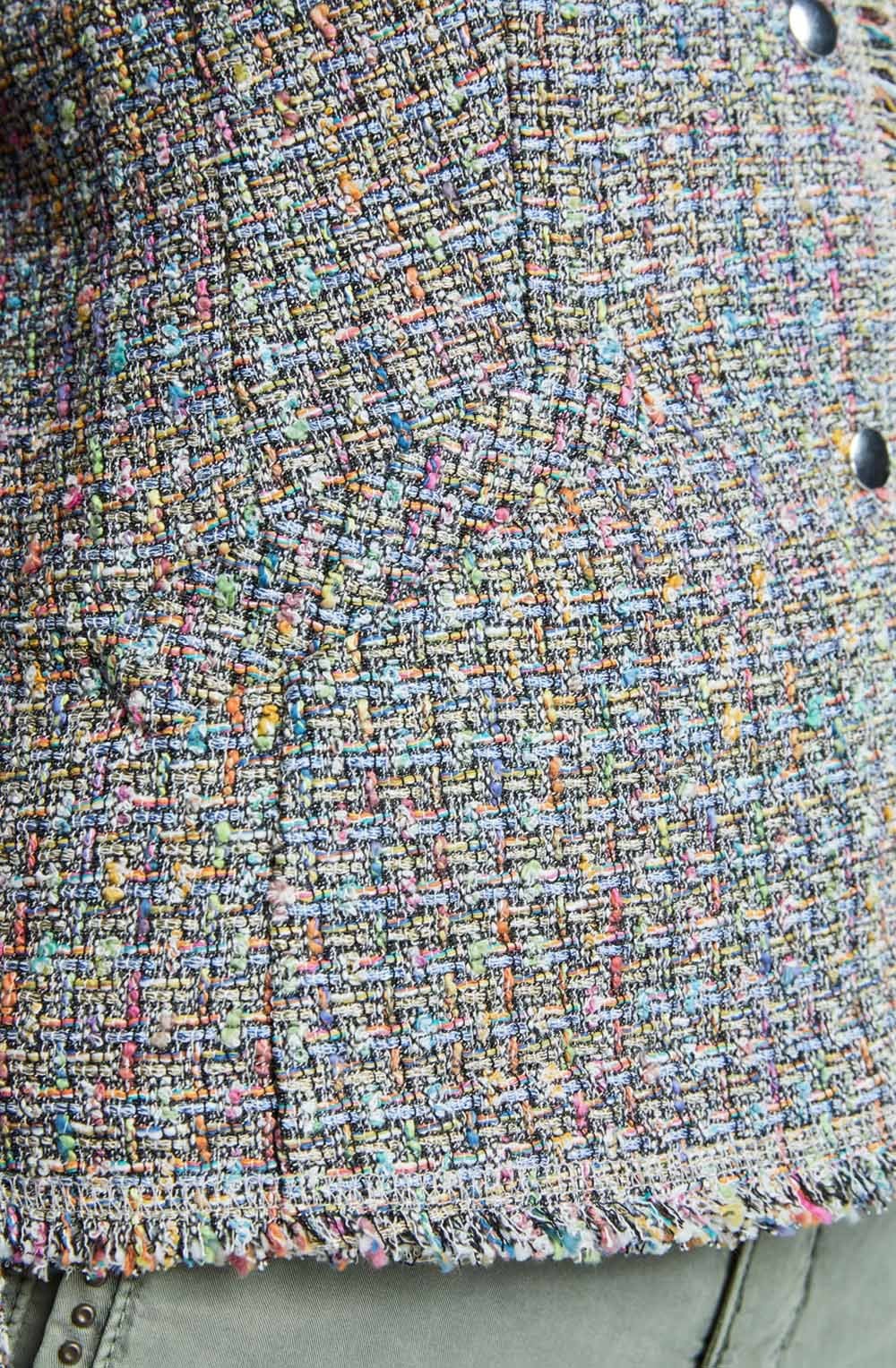 Pink Blue Collarless Tailored Jacket