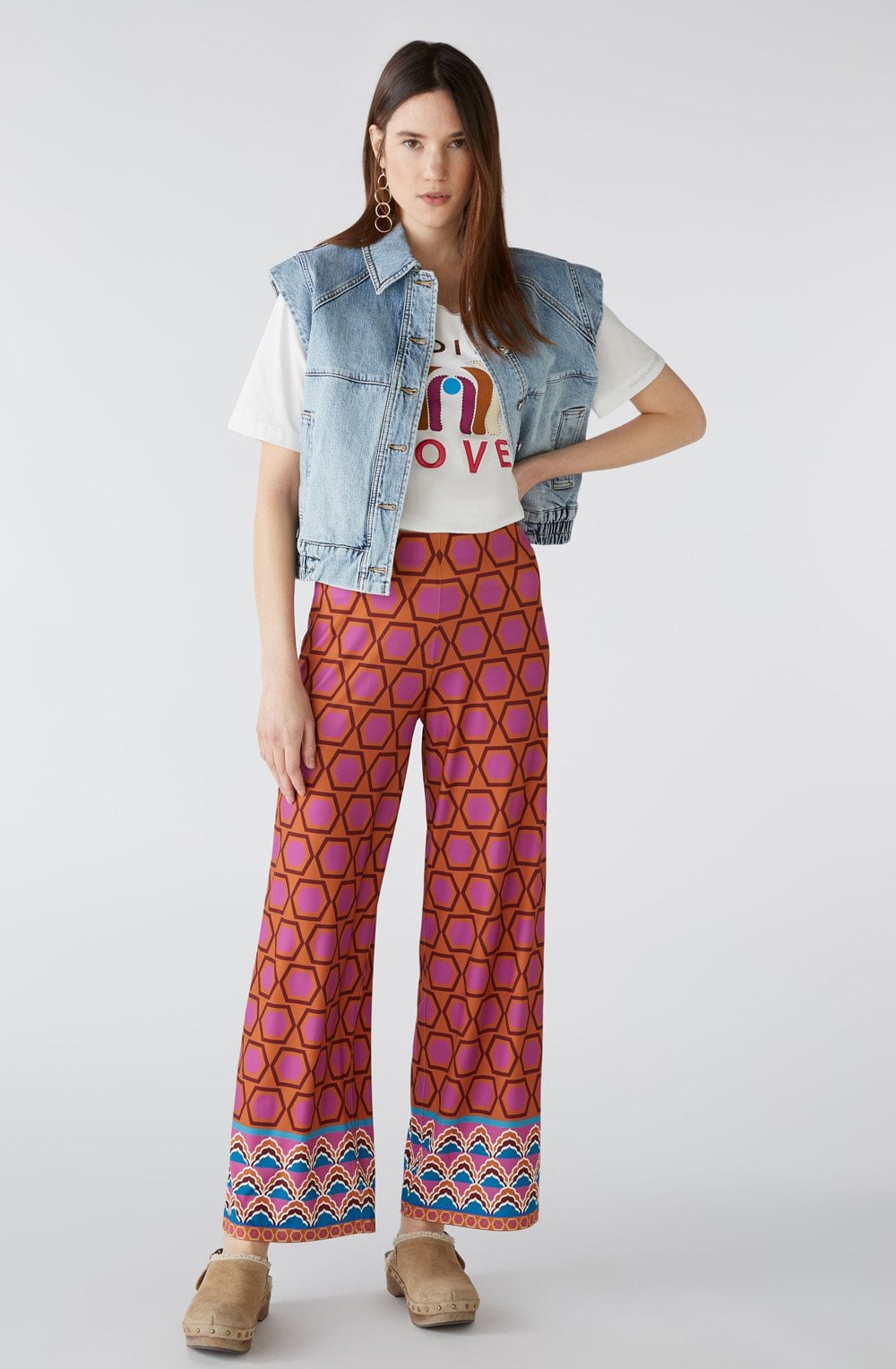 Pink Bold Print Wide Leg Jersey Trousers