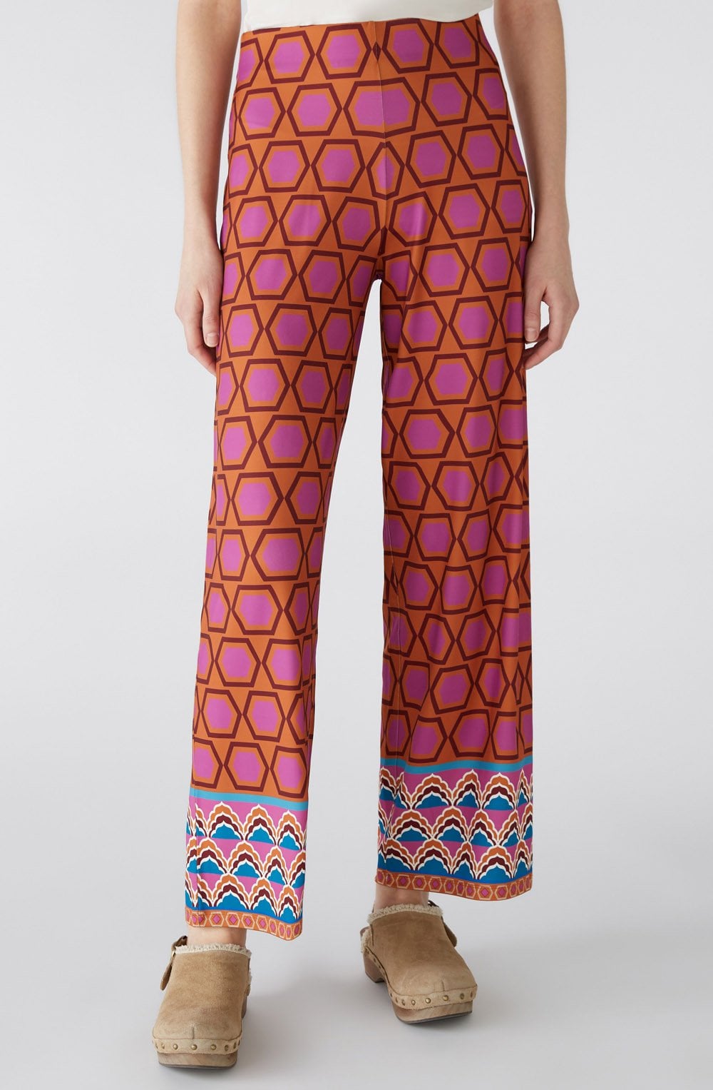 Pink Bold Print Wide Leg Jersey Trousers