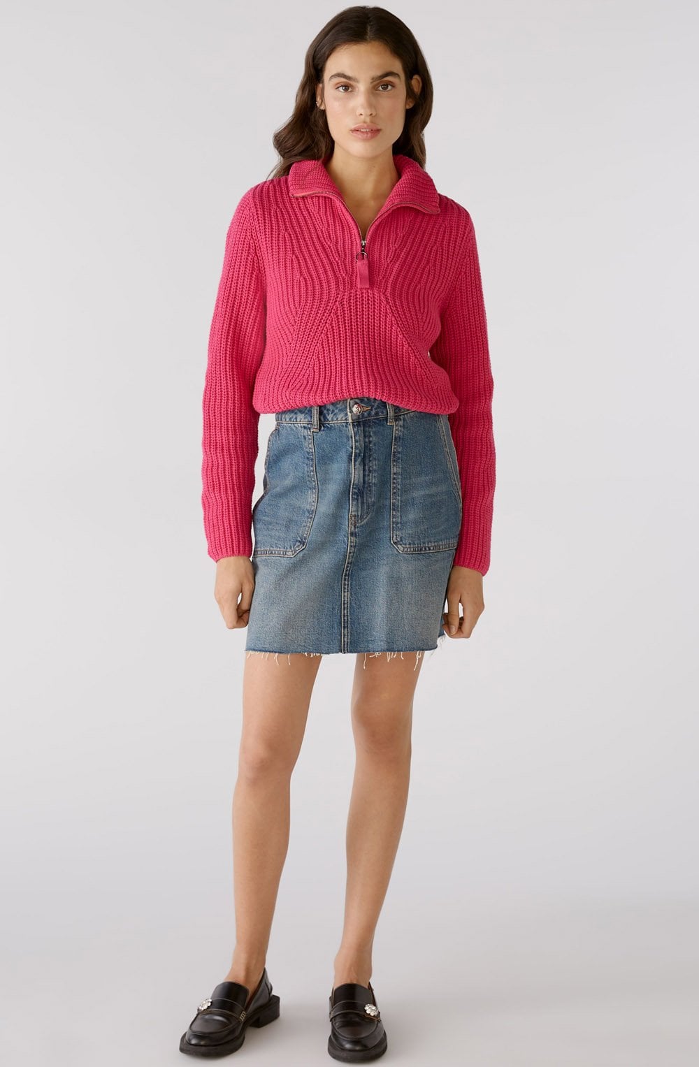 Pink Chunky Knit Half Zip Jumper