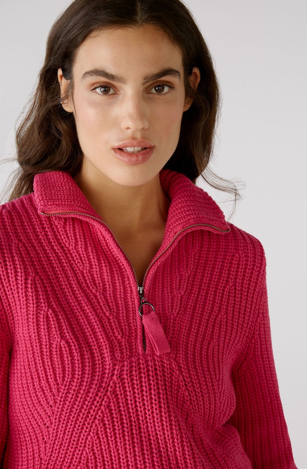 Pink Chunky Knit Half Zip Jumper