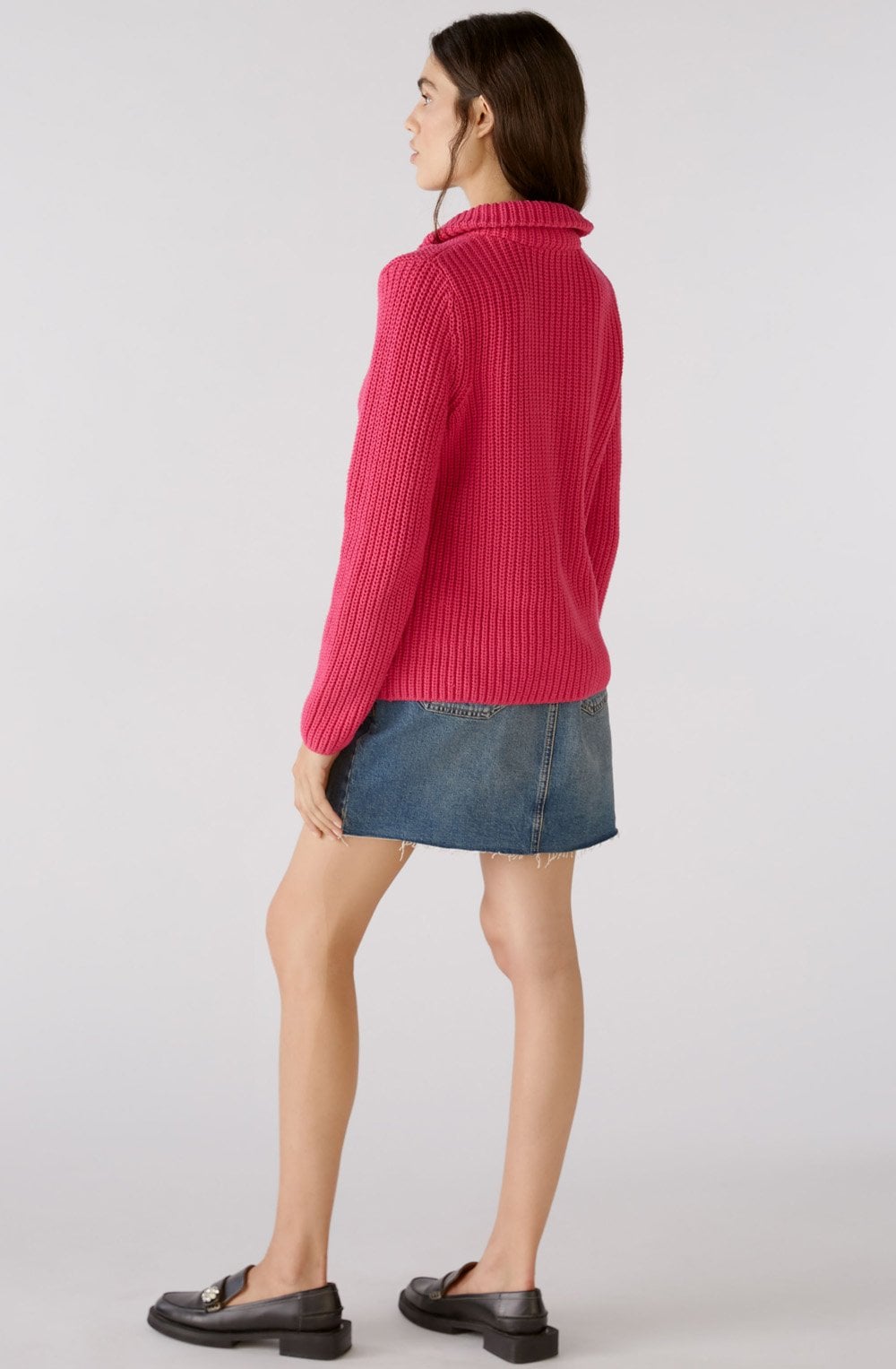 Pink Chunky Knit Half Zip Jumper