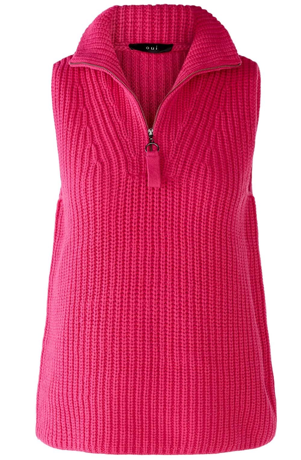 Pink Chunky Knit Half Zip Slip Over
