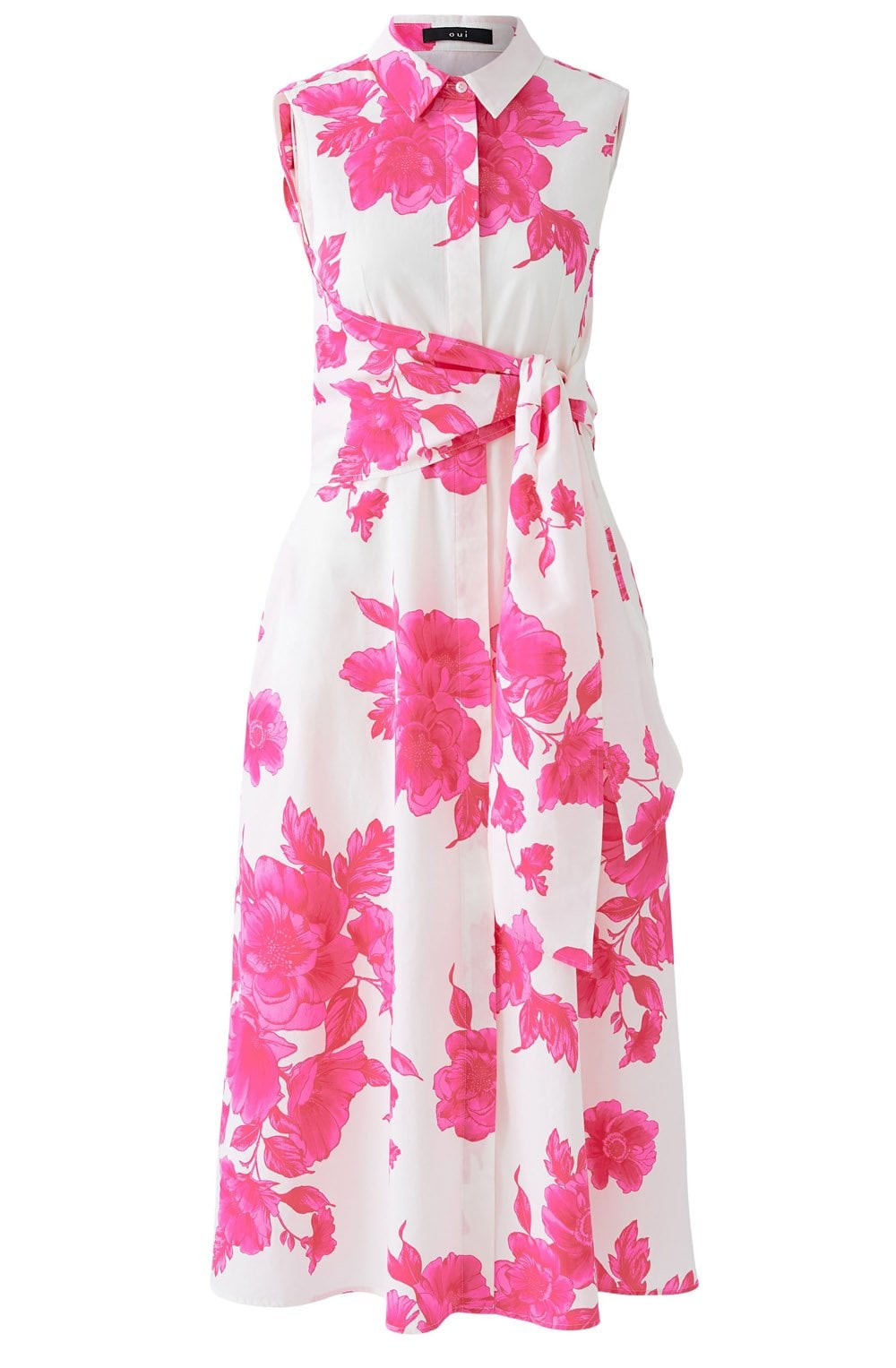 Pink Floral Collared Sleeveless Dress