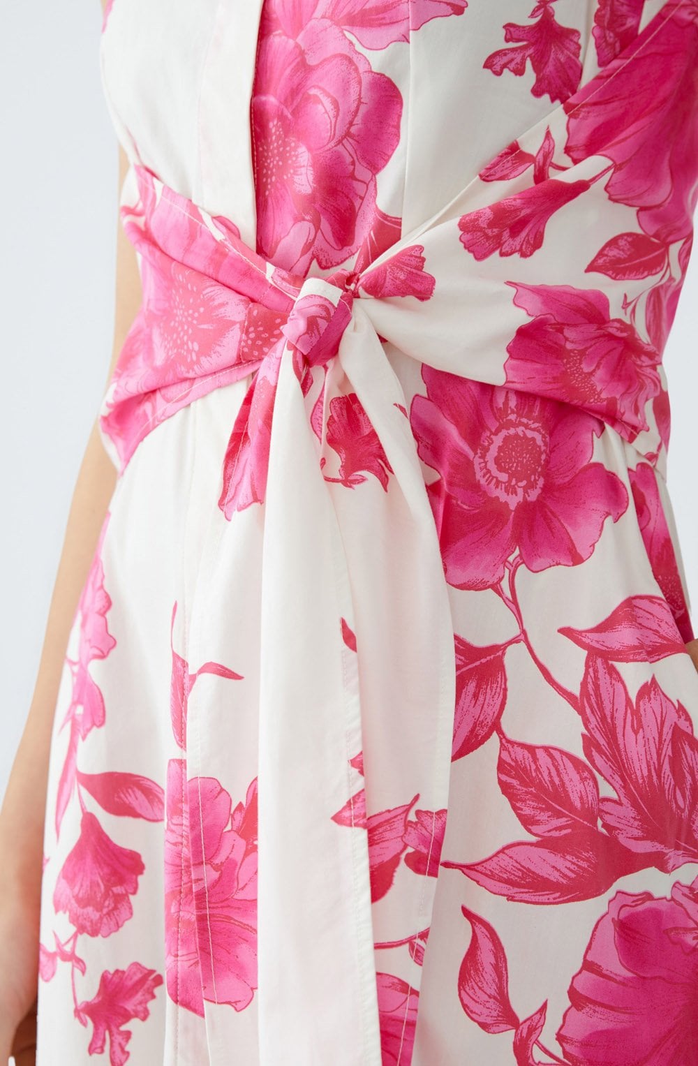 Pink Floral Collared Sleeveless Dress
