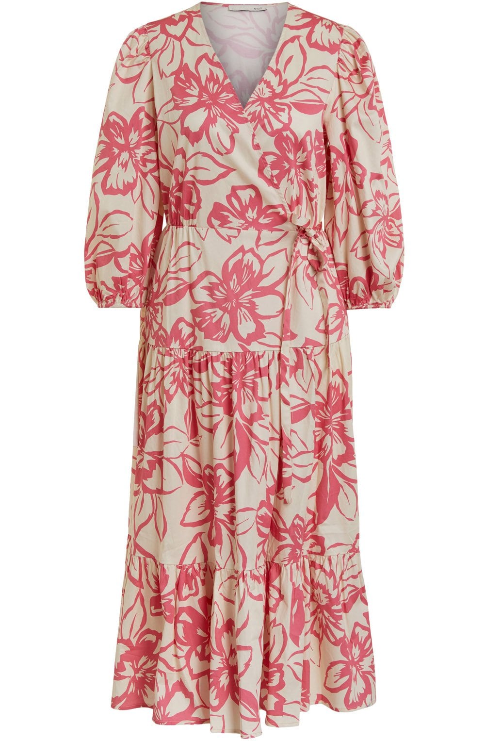 Pink Floral Tiered Wrap Dress