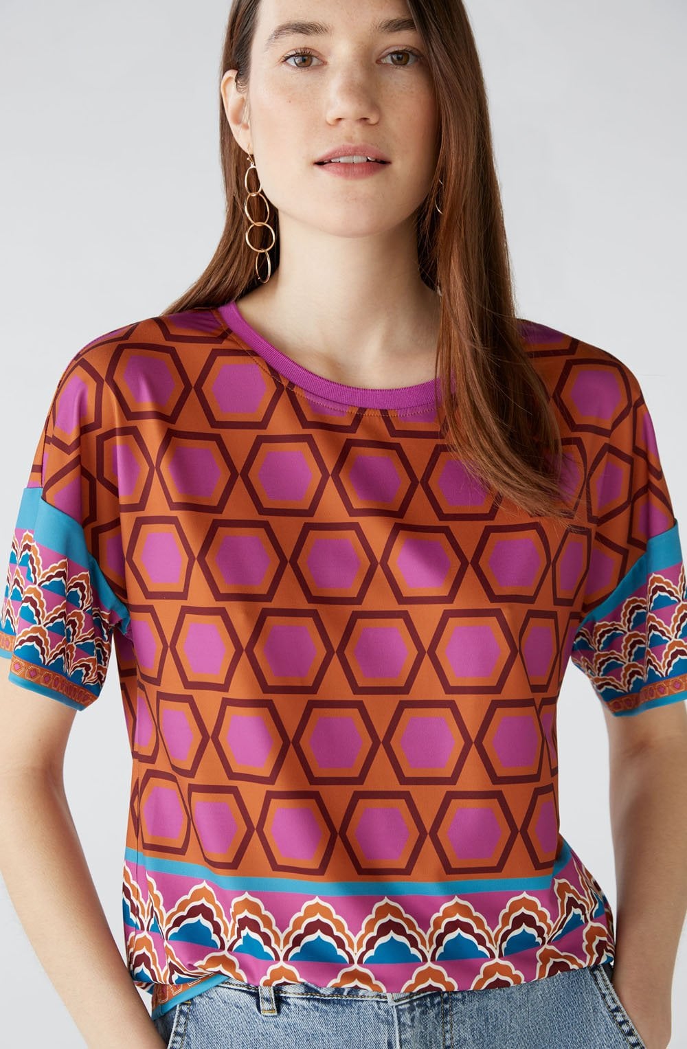 Pink Geometric Print Silky Blouse