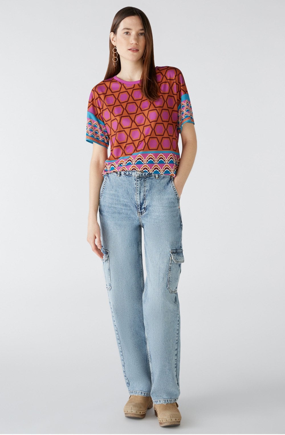 Pink Geometric Print Silky Blouse
