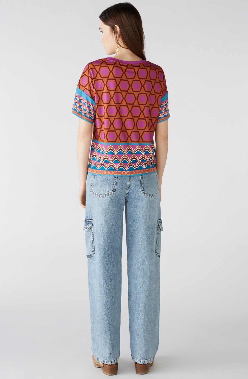 Pink Geometric Print Silky Blouse