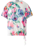 Pink Green Abstract Floral Drawstring Blouse