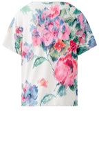 Pink Green Abstract Floral Drawstring Blouse