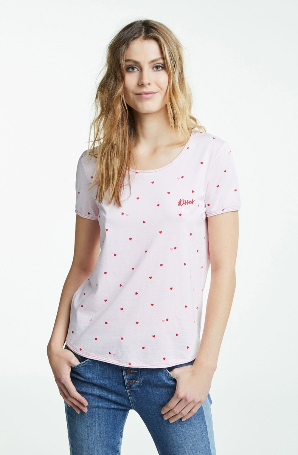 Pink Heart Print T Shirt