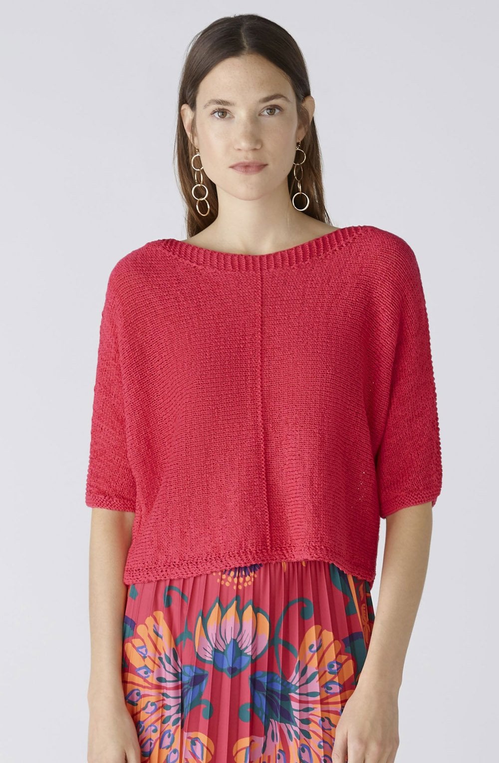 Pink Linen Blend Ribbon Knit Top