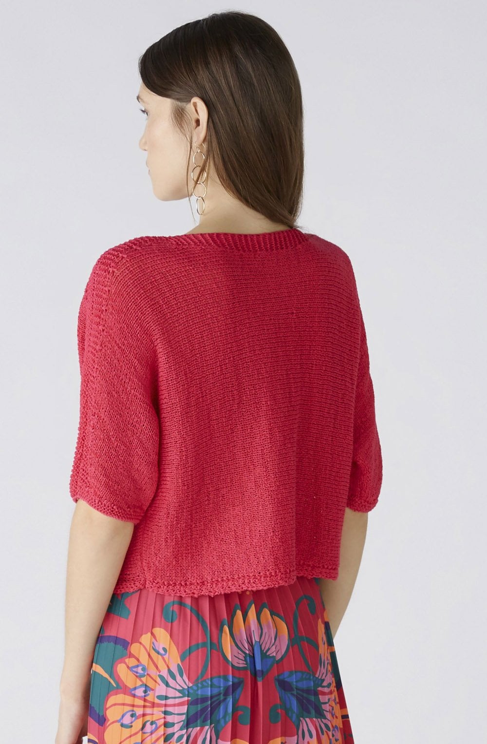 Pink Linen Blend Ribbon Knit Top