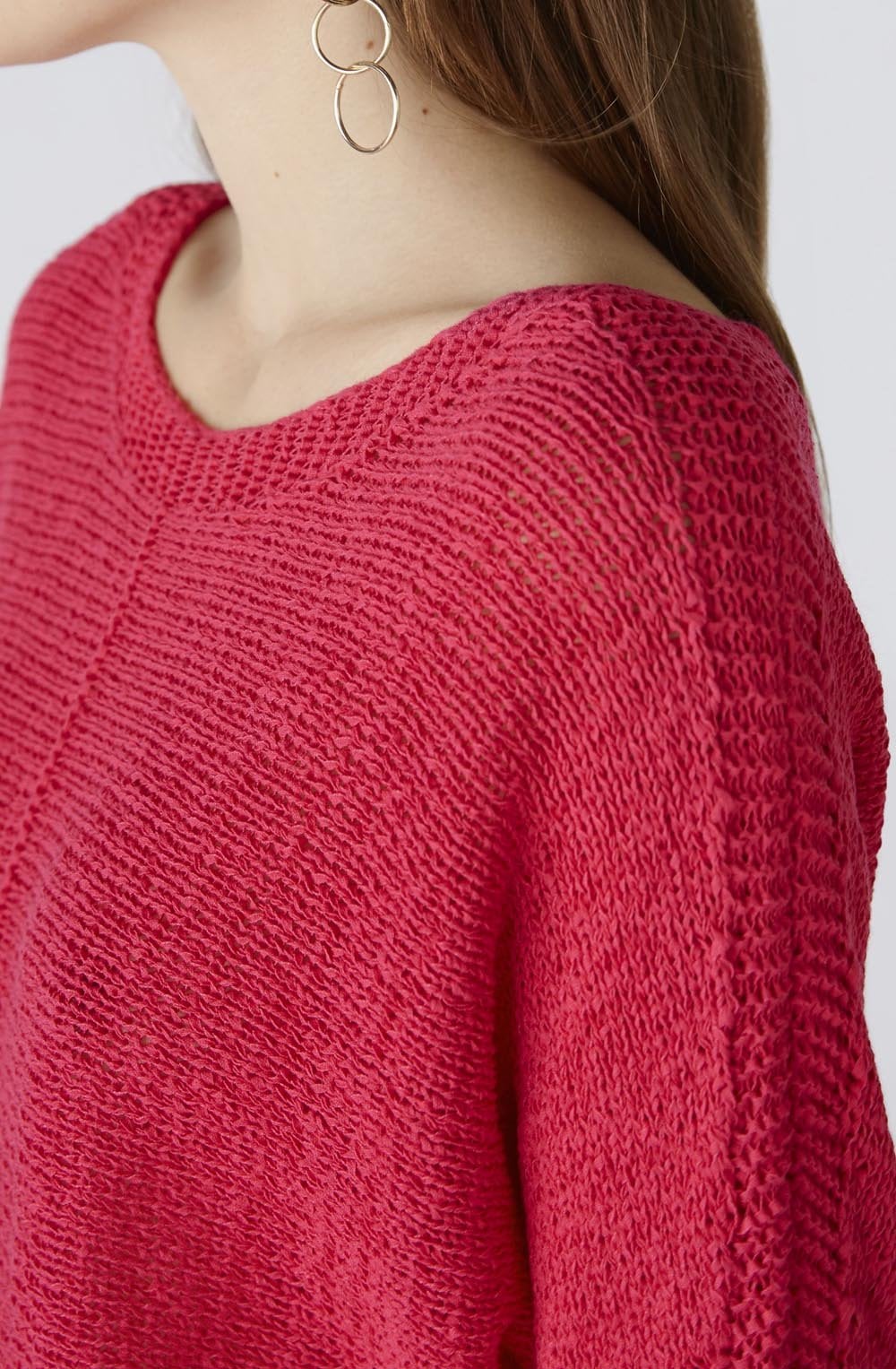 Pink Linen Blend Ribbon Knit Top