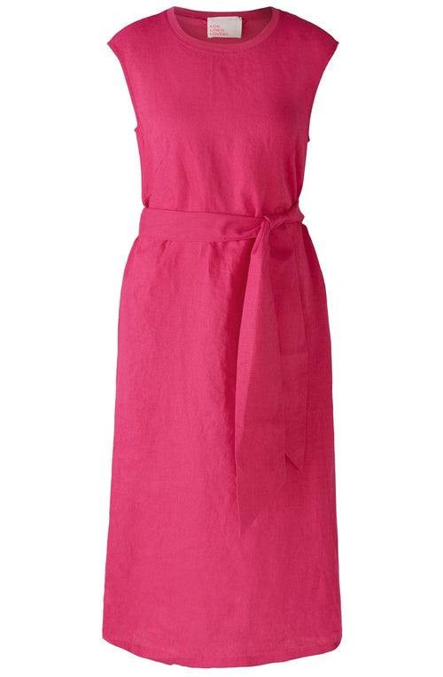 Pink Linen Cotton Patch Midi Dress