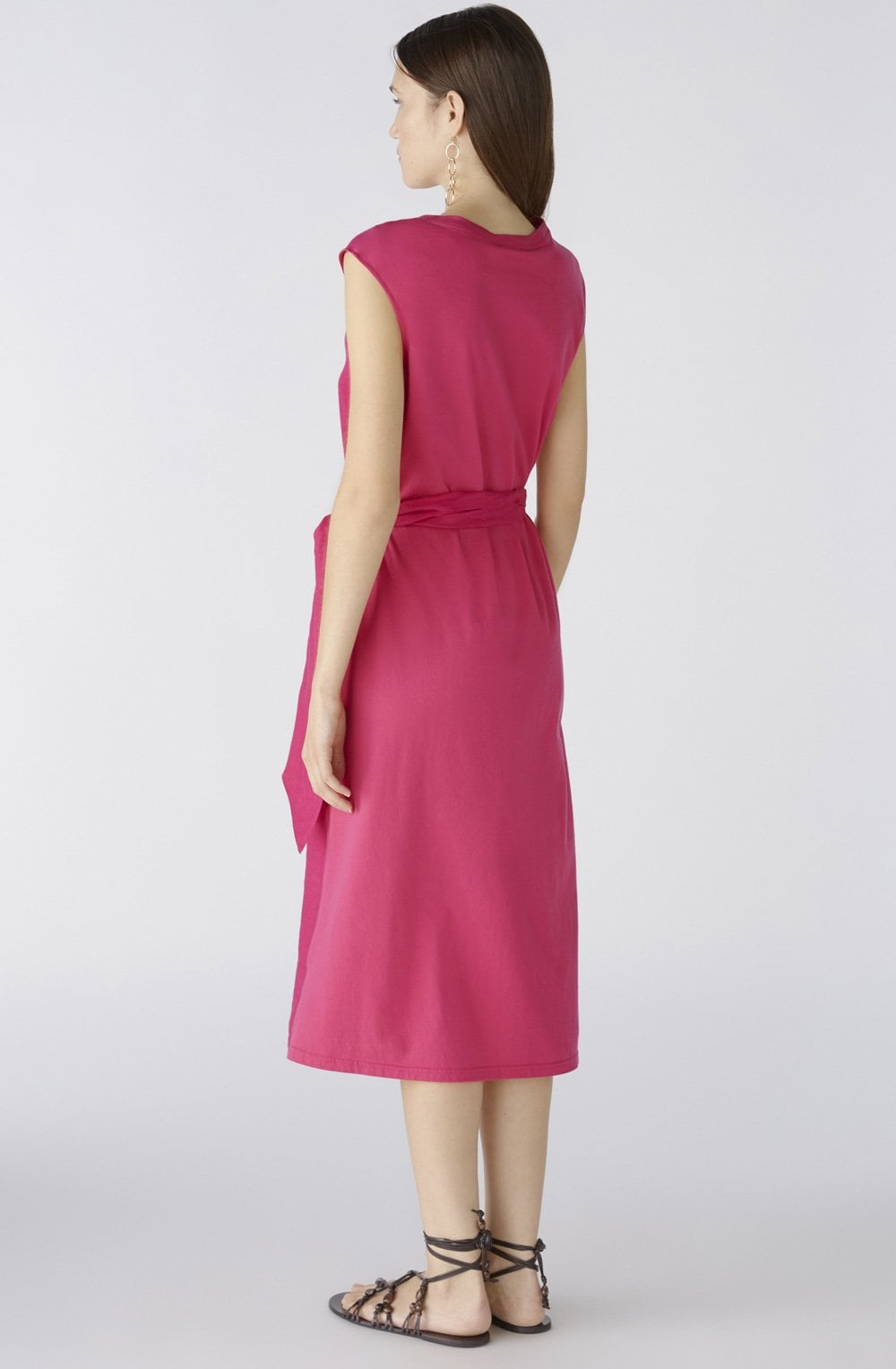 Pink Linen Cotton Patch Midi Dress