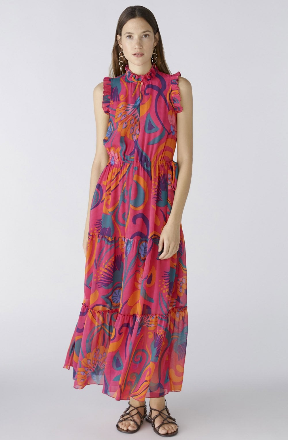 Pink Orange Chiffon Maxi Dress