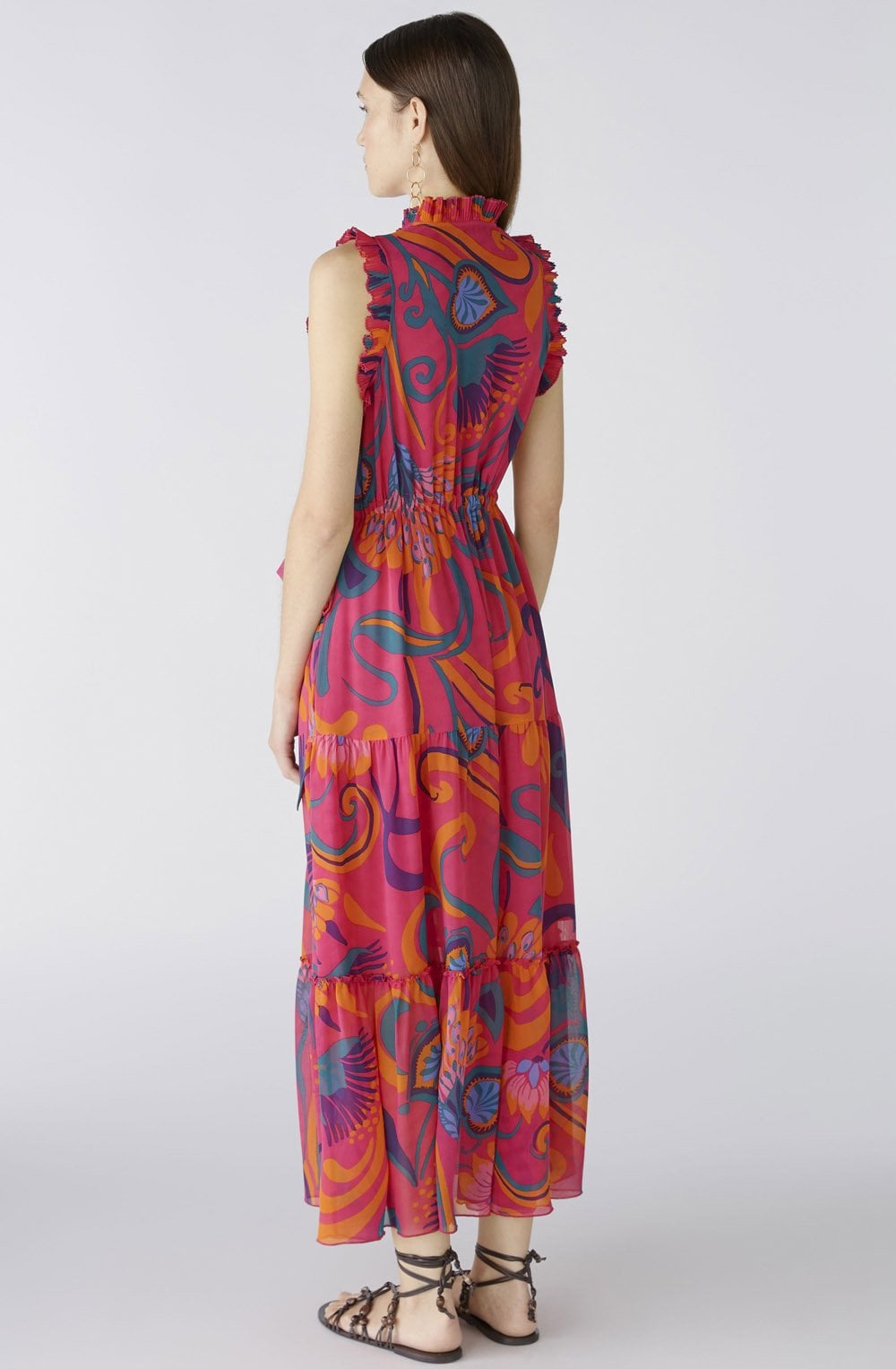 Pink Orange Chiffon Maxi Dress