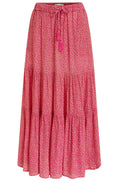 Pink Patterned Tiered Maxi Skirt