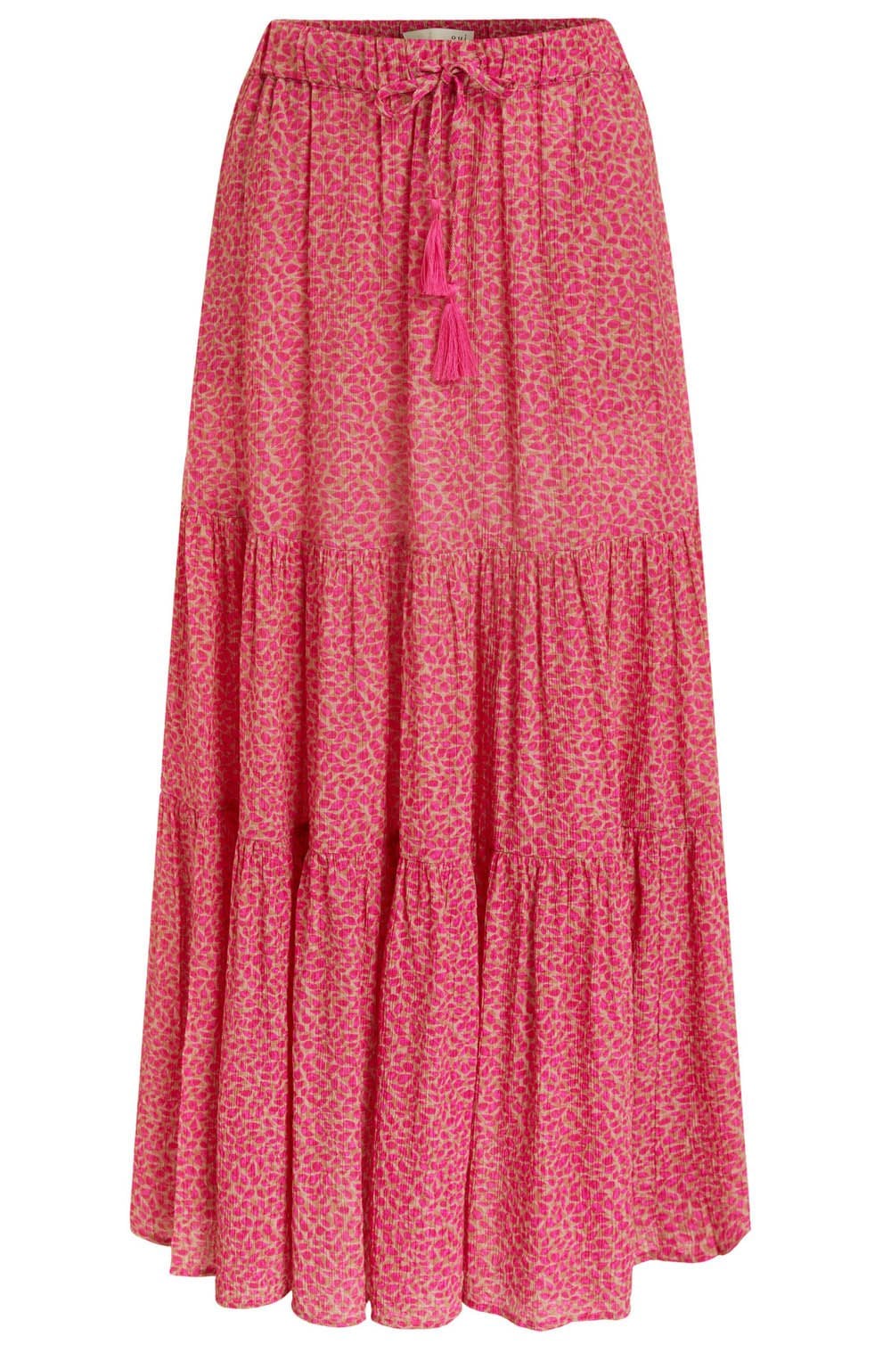 Pink Patterned Tiered Maxi Skirt