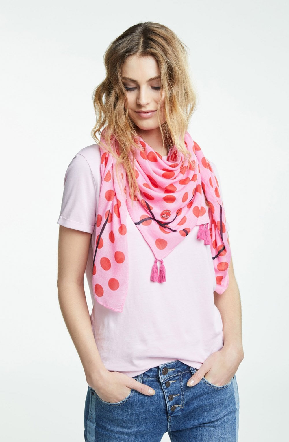 Pink & Red Spot Print Scarf