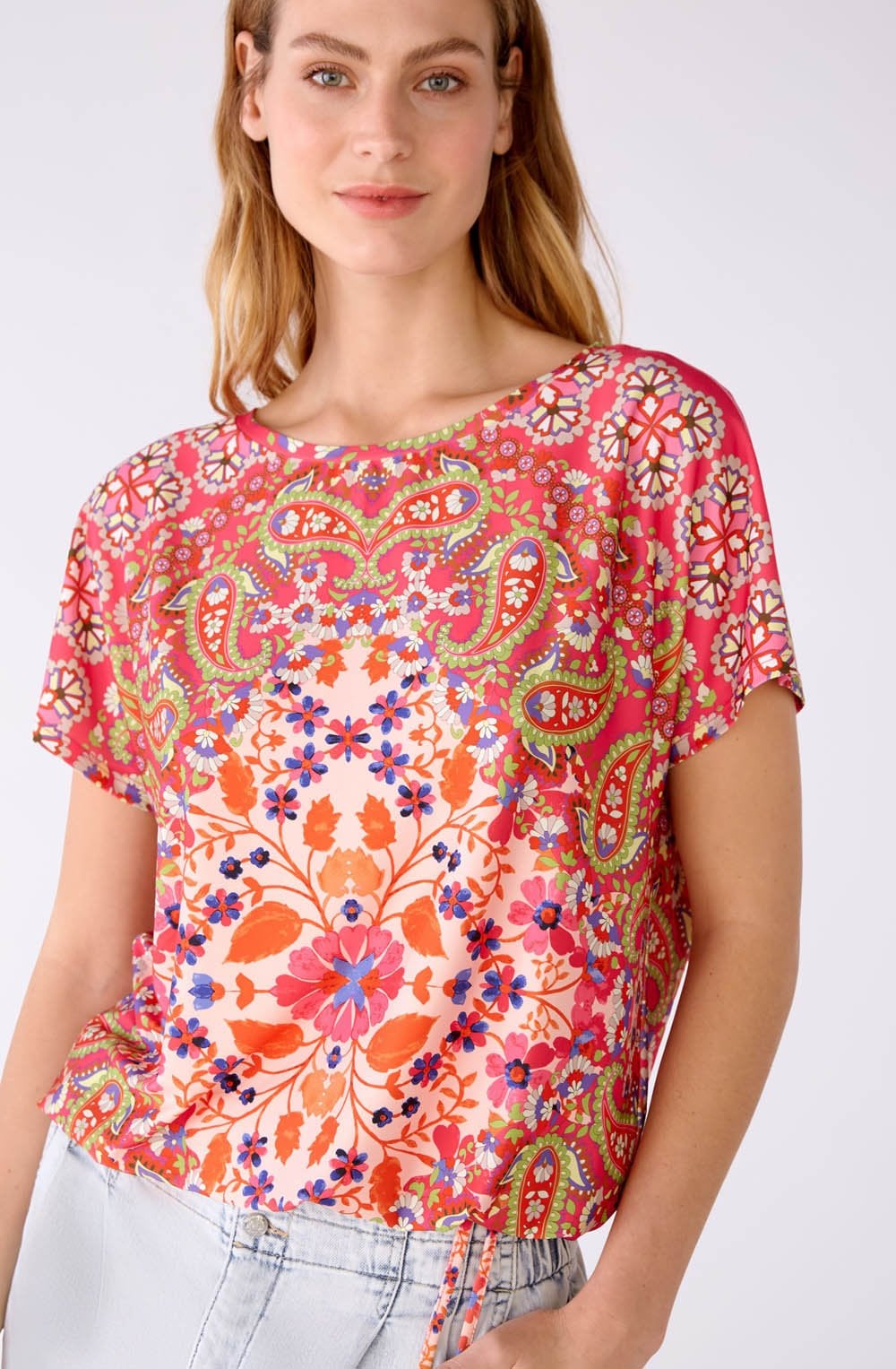 Pink Retro Drawstring Blouse