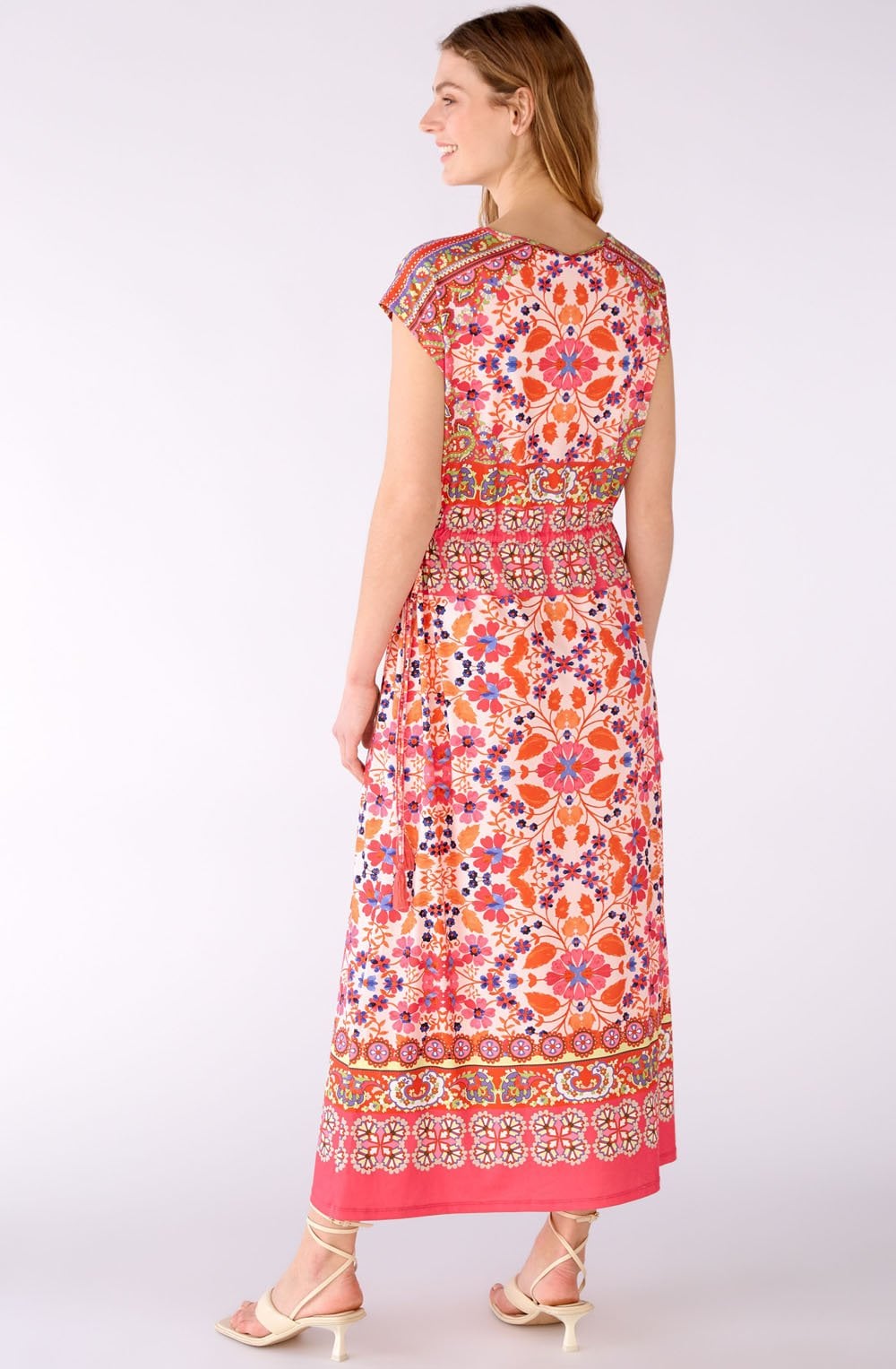 Pink Retro Print Jersey Maxi Dress