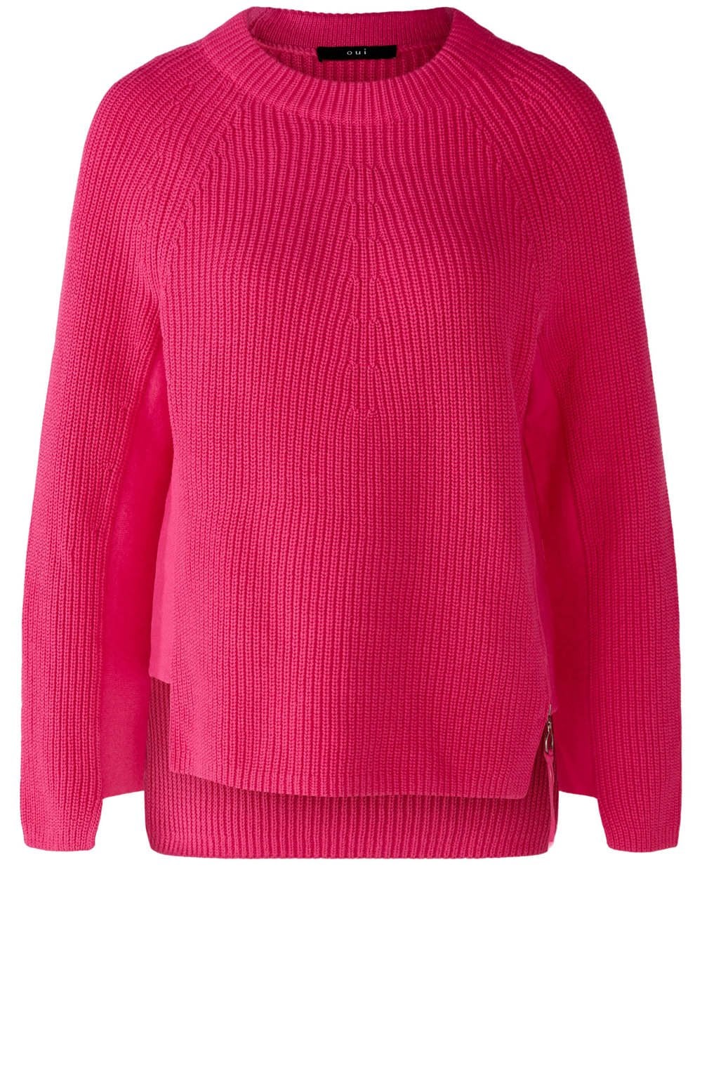 Pink Ribbed Knit Jumper With Zip Detail