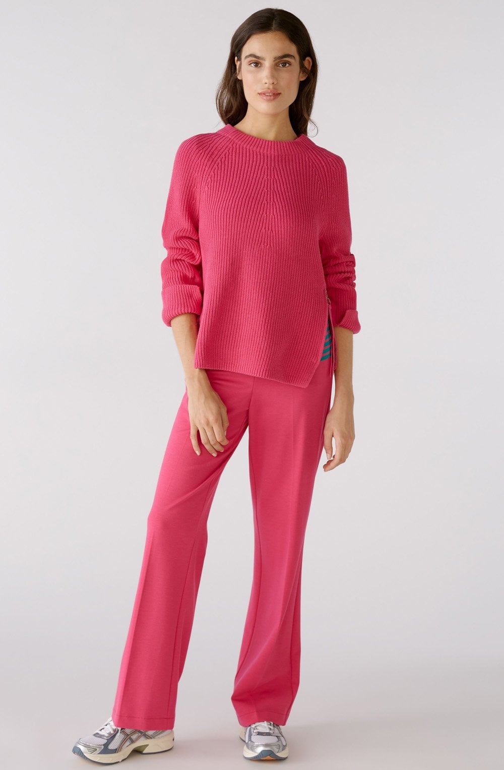 Pink Ribbed Knit Jumper With Zip Detail