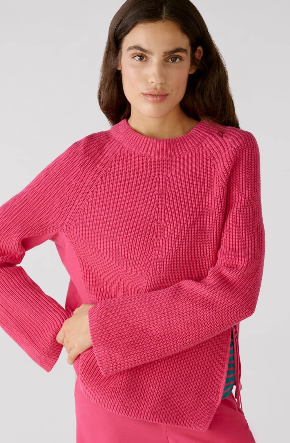 Pink Ribbed Knit Jumper With Zip Detail