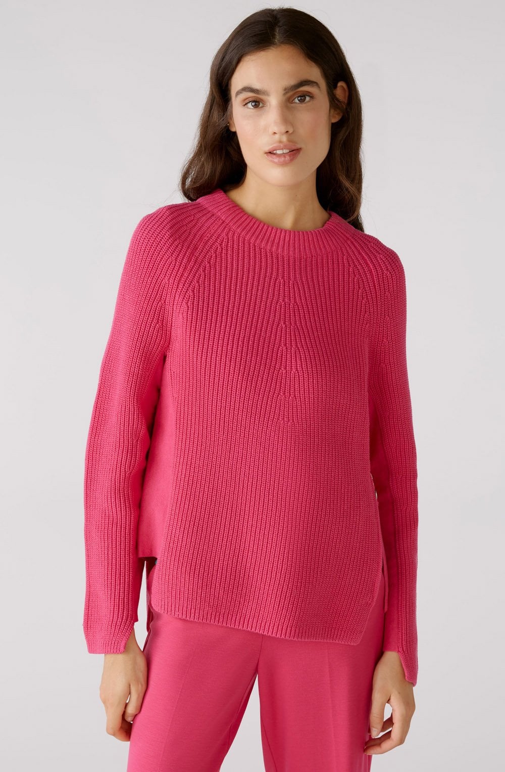 Pink Ribbed Knit Jumper With Zip Detail