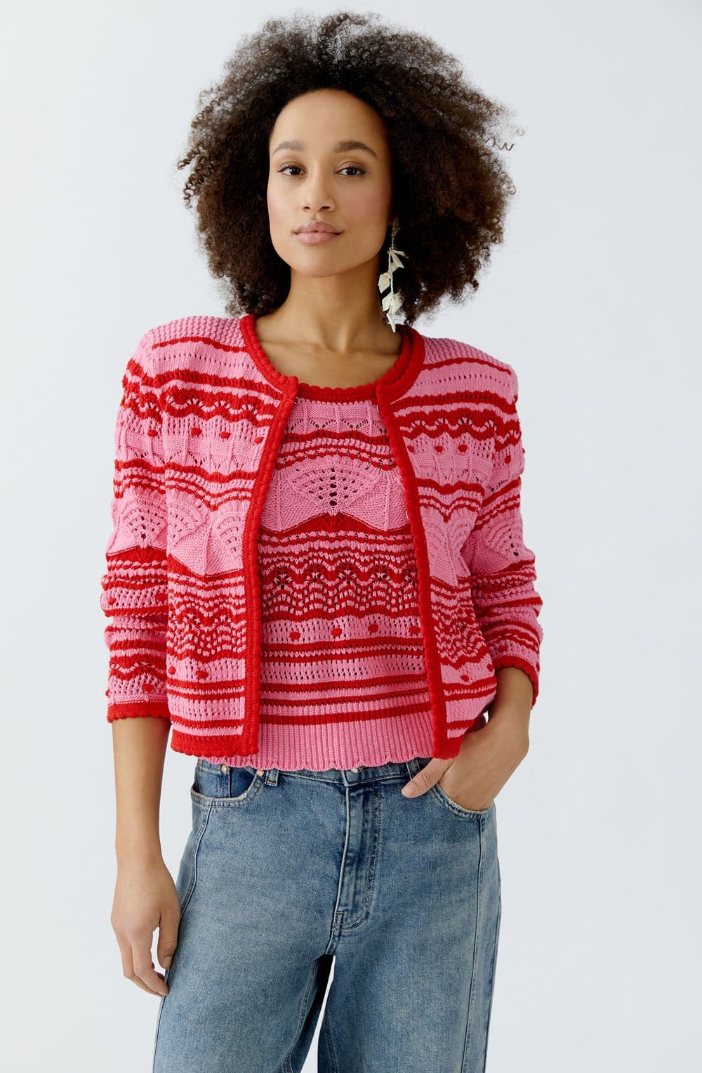 Pink Rose and Red Ajour Mix Cardigan