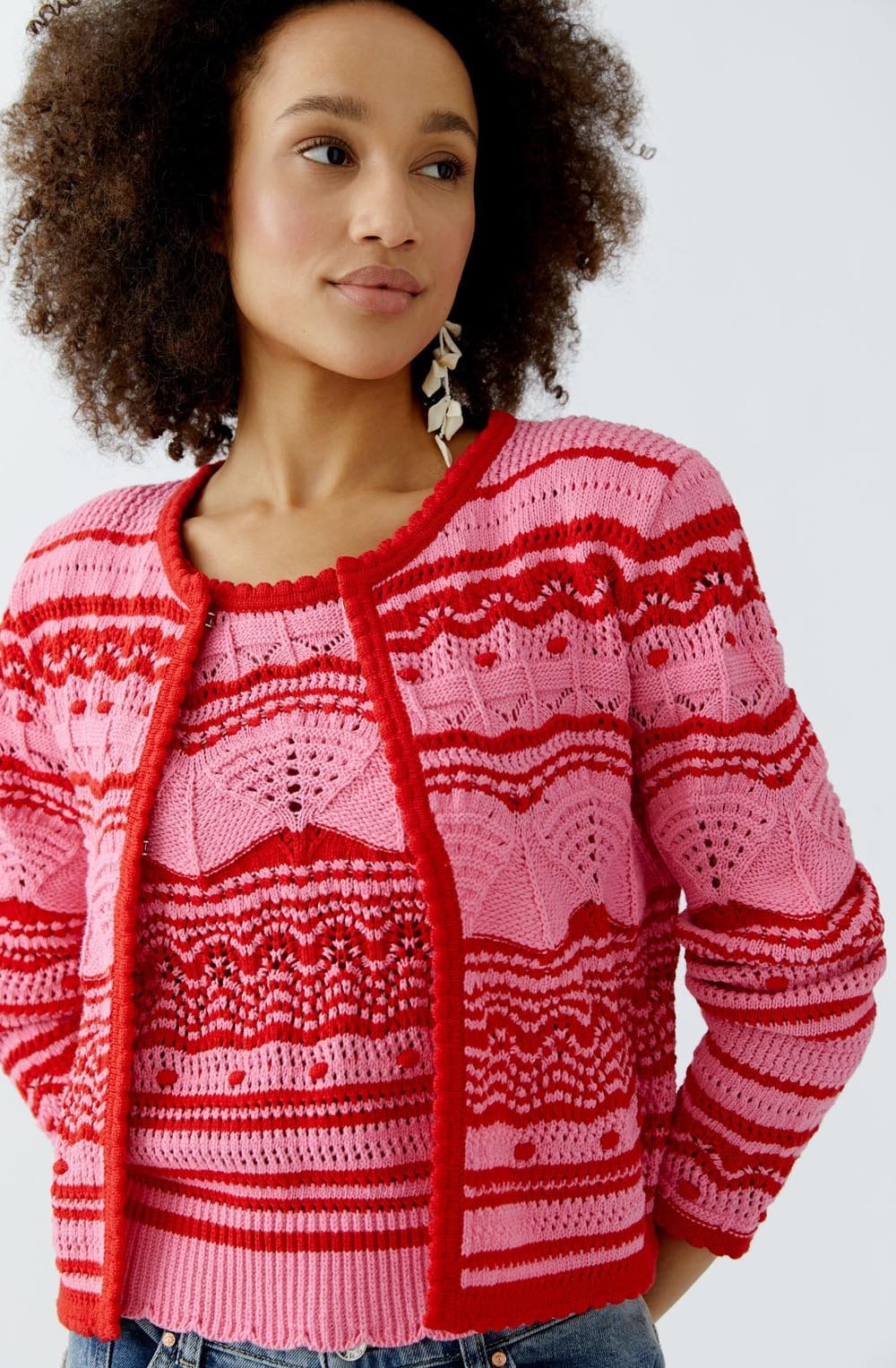 Pink Rose and Red Ajour Mix Cardigan