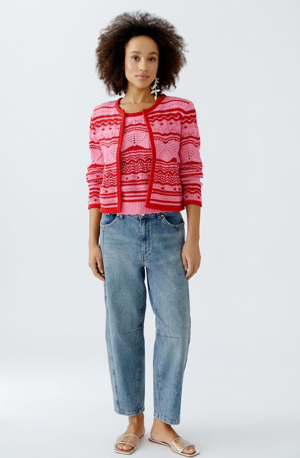 Pink Rose and Red Ajour Mix Cardigan