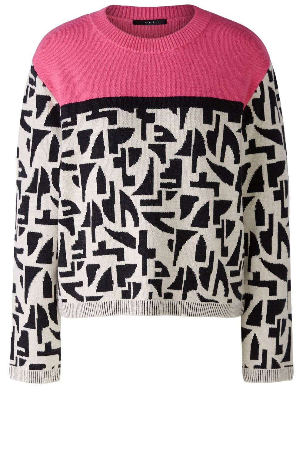 Pink Rose Colour Block Jacquard Jumper