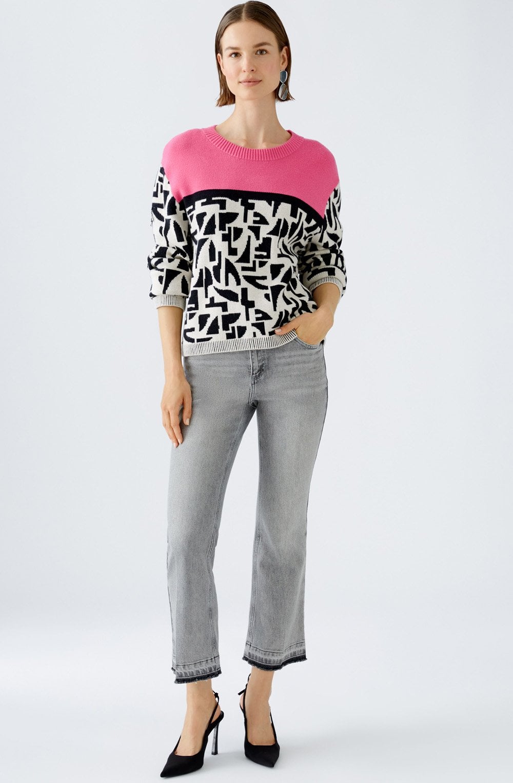 Pink Rose Colour Block Jacquard Jumper